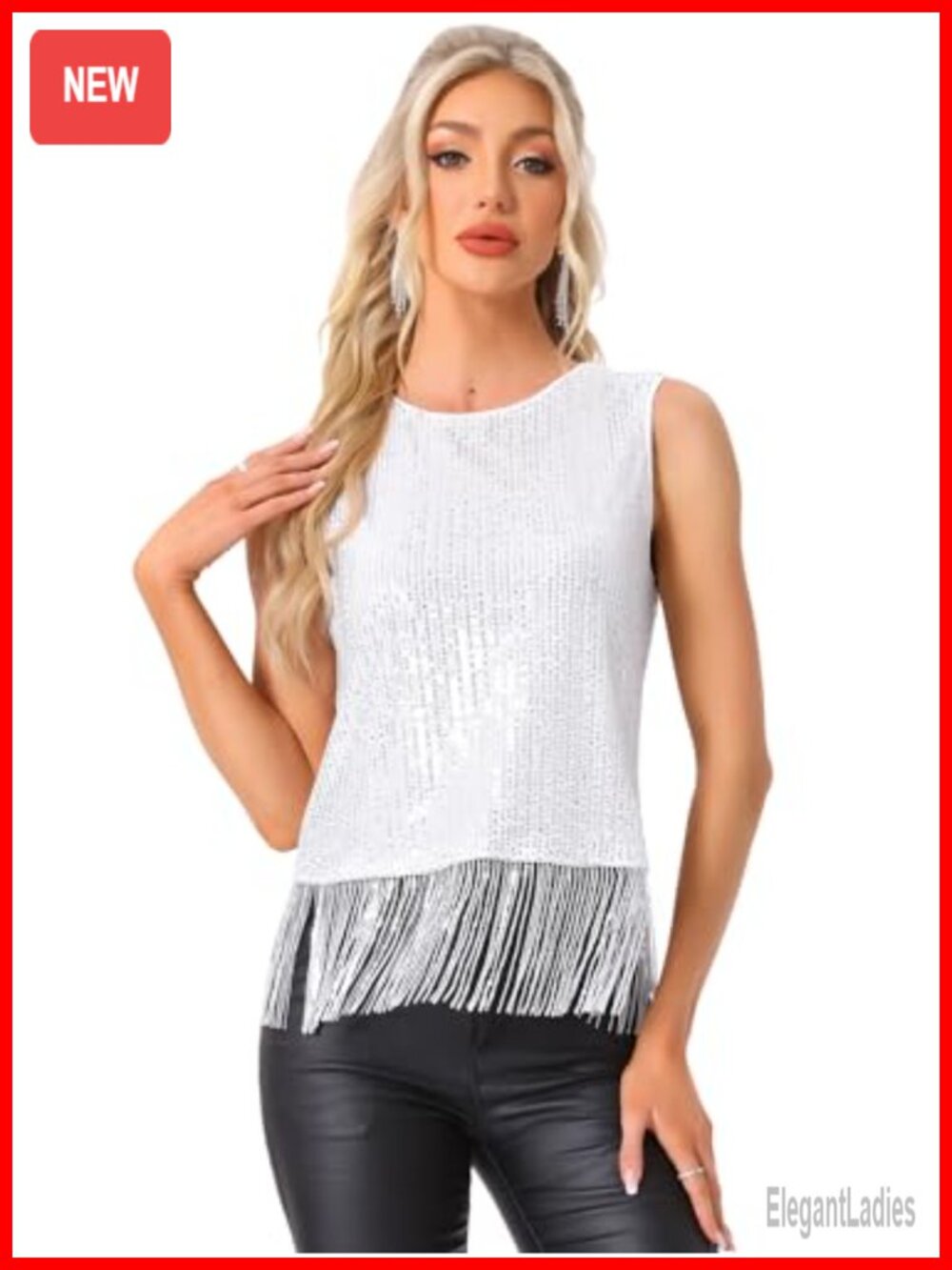 Sequin Fringe Sleeveless Crop Tank Top Party Night Out